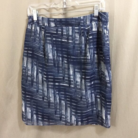 LOFT Skirt Blue Watercolor Print Chiffon Asymmetrical Front Pleat Knee 6 - Picture 3 of 5